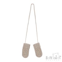 BM14-BI: Biscuit Chain Knit Mittens w/String